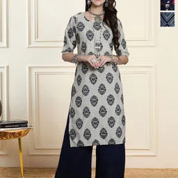 HERE&NOW Selection Of 3 Floral Printed Round Neck Straight Kurtas image 1