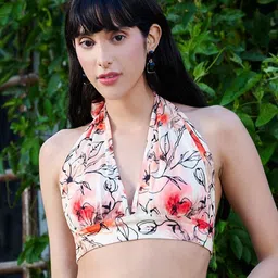 BAESD Women Floral Printed Halter Neck Bralette Crop Top image 1
