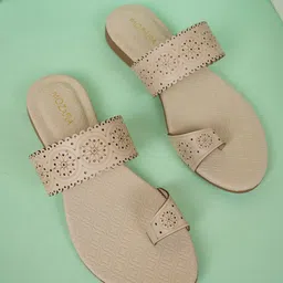 MOZAFIA Women Printed One Toe Flats with Laser Cuts-image-5