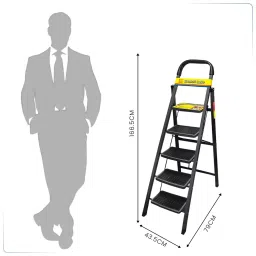 Jon Bhandari Household Foldable Step Ladder 5 Steps Durable Alloy Steel Black 90 Kg Load Capacity 1.67 m Height, 5SL image 2
