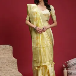 Anouk Yellow Linen Blend Banarasi Sarees-image-62