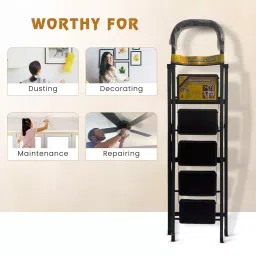 Jon Bhandari Household Foldable Step Ladder 5 Steps Durable Alloy Steel Black 90 Kg Load Capacity 1.67 m Height, 5SL image 4