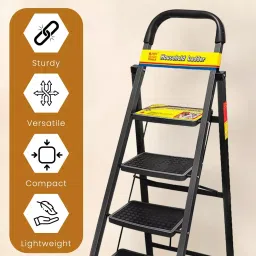 Jon Bhandari Household Foldable Step Ladder 5 Steps Durable Alloy Steel Black 90 Kg Load Capacity 1.67 m Height, 5SL image 5