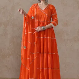 Moara Women Solid Cotton Anarkali Kurta with Trousers & Dupatta-picture-31