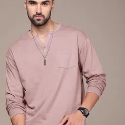 The Roadster Lifestyle Co. Men Henley Neck Pure Cotton T-shirt image 1