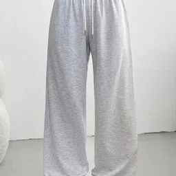 SZN Women Grey Melange Flared Cotton Parallel Trousers image 2