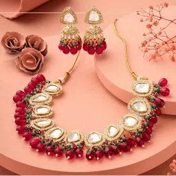 Zaveri Pearls Rani Pink Green Cluster Beads Stones Necklace Earring Set - ZPFK17798-picture-34
