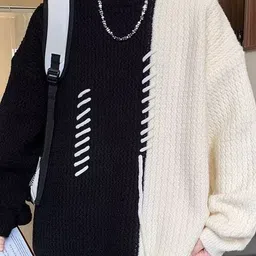 StyleCast x Revolte Men Cable Knit Colourblocked Pullover image 3