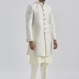 VASTRAMAY Men Self-Design Mandarin Collar Sherwani Set image 5