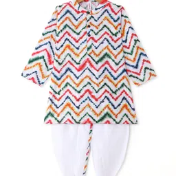 Babyhug 100% Cotton Woven Full Sleeves Kurta & Dhoti Set With Chevron Print - Multicolor-picture-13