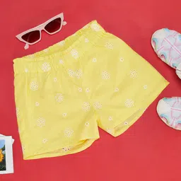 Pantaloons Junior Floral Schiffli Embroidered Shorts - Lemon Zest-image-32