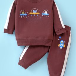 Zero Cotton Knit Full Sleeves Winter Wear Suit With Space Theme Print - Burgundy-picture-23