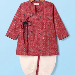 Babyhug Cotton Woven Full Sleeves Bandhani Printed Dhoti Kurta Set - Maroon-picture-10