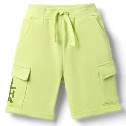 Babyhug Cotton Terry Knit Mid Thigh Shorts With Text Print - Lime Green image 1