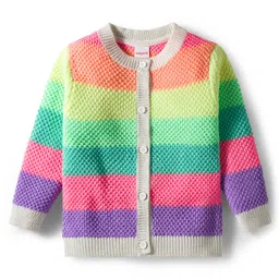Babyhug Knit Full Sleeves Front Open Sweater with Color Block Design - Multicolor-picture-31