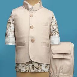Rikidoos Full Sleeves Typography Printed 3 Piece Party Suit Set - Beige-picture-38