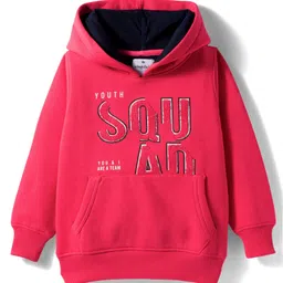 Wingsfield Full Sleeves Squad Text Printed Light Winter Hoodie - Coral-image-10