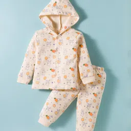 Tango Knit Full Sleeves Winter Wear Hooded Co-ords Night Suit With Animal Print - Lemon-picture-25