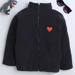 BAATCHEET Fleece Knit Full Sleeves Heart Patch Detailed Light Winter High Neck Jacket - Black-picture-26
