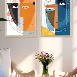 Kotart Brown & Yellow 2 Piece Wood Abstract Wall Paintings image 2