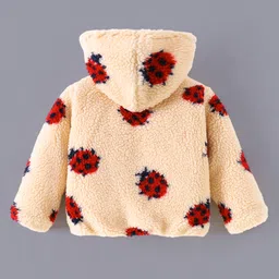 Kookie Kids Full Sleeves Hooded Front Open Sweatshirt With Ladybird Design - Beige image 2