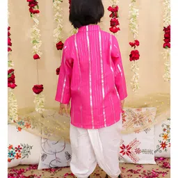 BownBee Pure Cotton Woven Full Sleeves Glitter Striped Dhoti Kurta Set - Pink image 3
