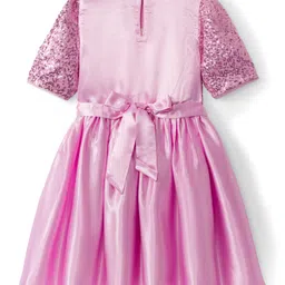 Hola Bonita Satin Woven Half Sleeves Party Dress with Sequins & Bow Applique - Pink image 2