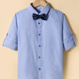 Mark & Mia Woven Full Sleeves Checkered Party Shirt with Bow & Suspender - Blue image 2