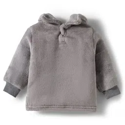 Babyhug Fur Knit Winter Wear Top & Joggers Set With Teddy Embroidery Design - Grey & White image 3