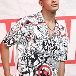 HIGHLANDER Marvel Men Avengers Printed Cuban Collar Viscose Relaxed Shirt-image-11