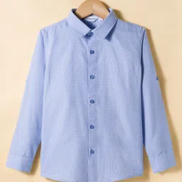 Mark & Mia Woven Full Sleeves Checkered Party Shirt with Bow & Suspender - Blue image 4