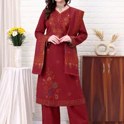 Hemkunt Fabric Ethnic Motifs Embroidered Thread Work Unstitched Dress Material-picture-12