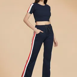 DTR FASHION Striped Round Neck T-Shirt With Trousers-image-5