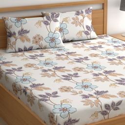 CHHAVI INDIA Beige & Blue Floral Microfiber 210 TC Queen Bedsheet Set-2.25 m X 2.5 m-picture-31