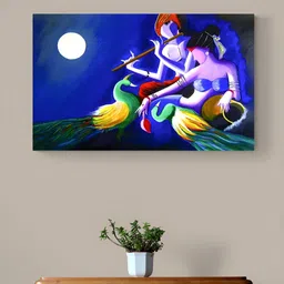 Tushaco Handicrafts Blue & Green Radha Krishna Religious Canvas Wall Art-picture-28