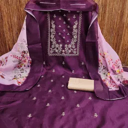 Peachmode Floral Embroidered Thread Work Unstitched Dress Material image 3