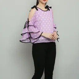 RC NEOEN Polka Dot Print Flutter Sleeve Ruffles Cotton Top image 3