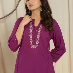 Samhitas Ethnic Motifs Embroidered Thread Work Pure Cotton Straight Kurta With Trousers image 3