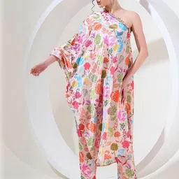 House of Kaftan Printed One Shoulder Pure Silk Kaftan & Trousers image 4