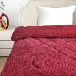 FABINALIV Maroon Geometric Woollen Heavy Winter Single Bed Quilt image 3