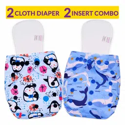 Bembika Cloth Diapers with Inserts Penguin Print Set of 2 - Blue-picture-10