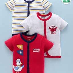 Babyoye Bio Wash 100%Cotton Half Sleeves Vests Pack of 3 - Red Light Grey-picture-10