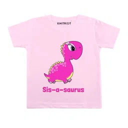 KNITROOT Half Sleeves Sis-A-Saurus Print Tee - Pink-picture-12