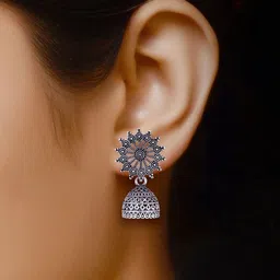 DIVASTRI Set Of 6 Silver-Plated Ghungroo Beaded Dome Shaped Oxidised Jhumkas image 5