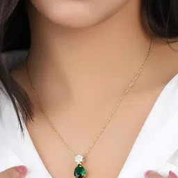 Bishty Fashion Steel Gold-Plated Stones Studded Teardrop Shaped Pendants With Chains-picture-30