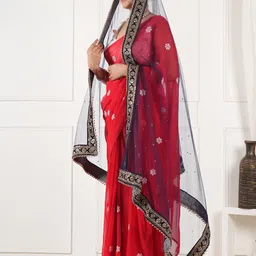 A R SILK DUPATTA HUB Embroidered Net Dupatta With Beads and Stones image 4