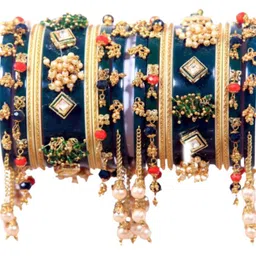 Zindura Set Of 2 Gold-Plated Crystals-Studded & Beaded Chuda Bangles-picture-10