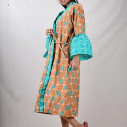 CLYMAA Blue Pure Cotton Maxi Printed Nightdress-image-52