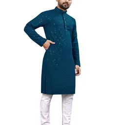 TUSUCREATION Men Sequinned Jacquard Kurta image 4