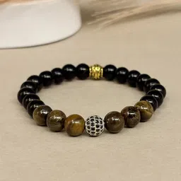 SANAA CREATIONS Unisex Onyx & Tiger Antique Elasticated Bracelet-image-41